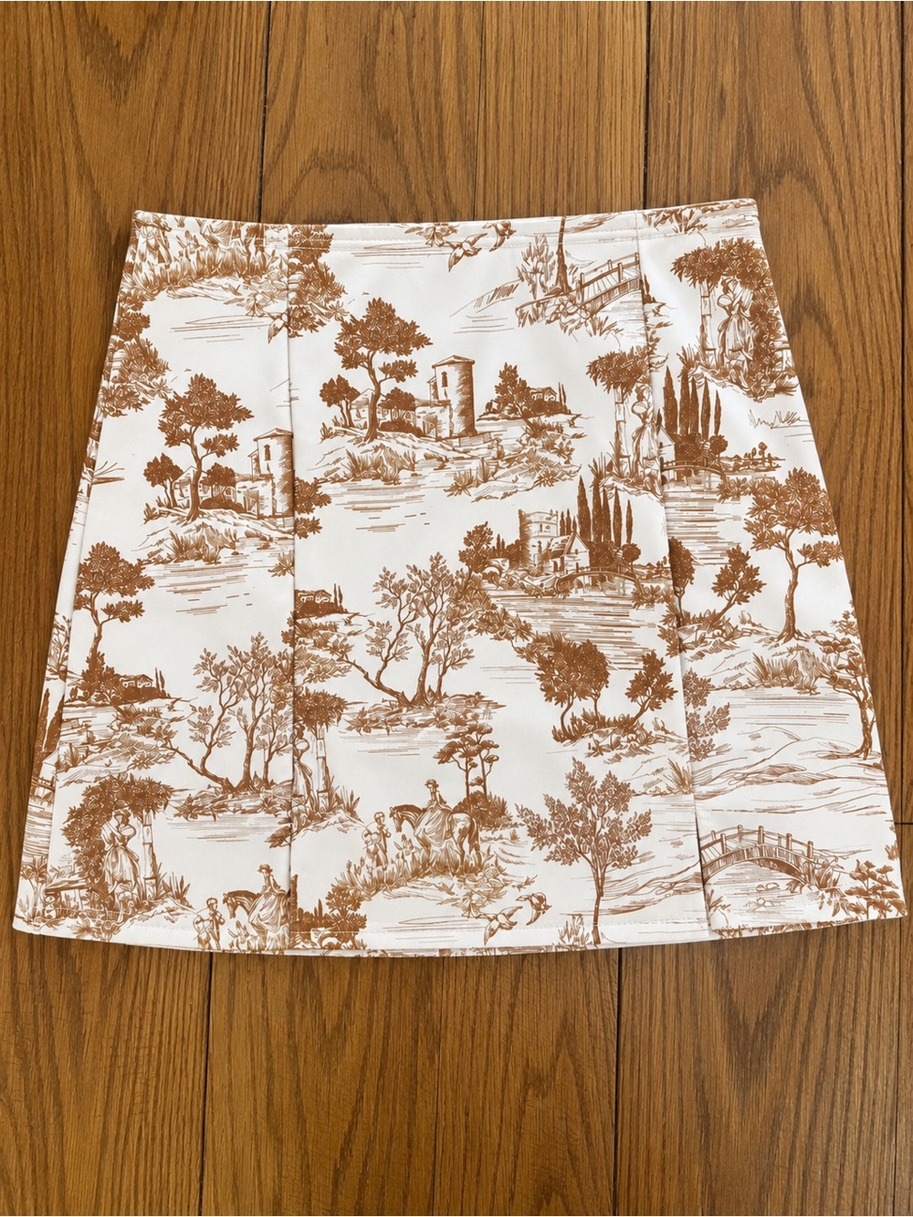 Urban Outfitters Cream Mini Skirt with Brown Toile Print